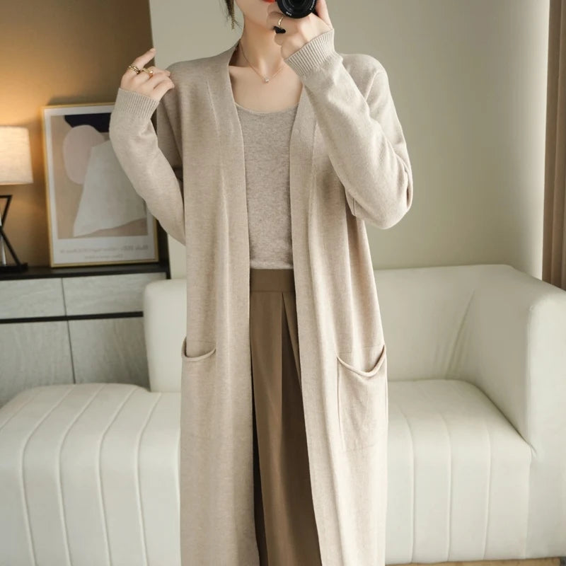 Women's Long Knitted V-Neck Cashmere Cardigan Sweater