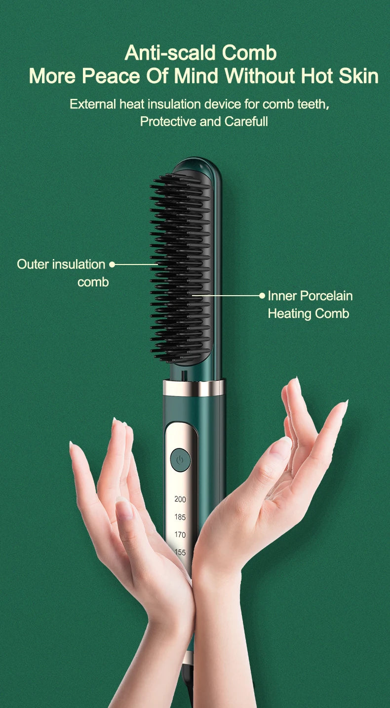 Portable Anti-Static Styling Electric Ionic Hair Straightener Hairbrush