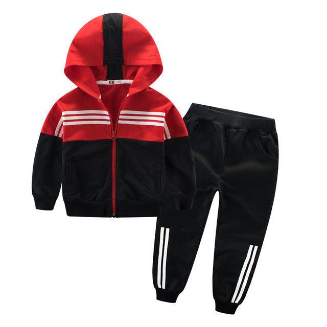 Kids 2Pcs Striped Hooded Zipper Jackets And Pant Set Allmartdeal