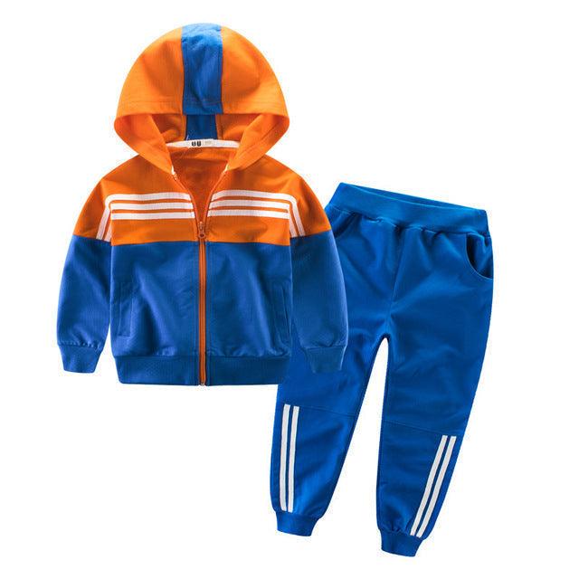 Kids 2Pcs Striped Hooded Zipper Jackets And Pant Set Allmartdeal