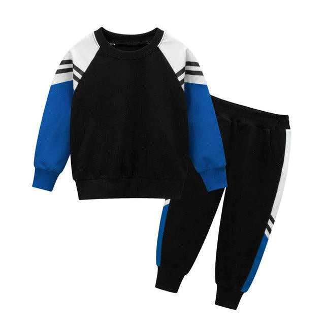 Kids 2Pcs Striped Hooded Zipper Jackets And Pant Set Allmartdeal