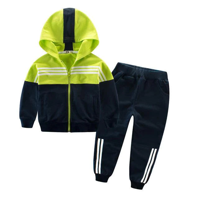 Kids 2Pcs Striped Hooded Zipper Jackets And Pant Set Allmartdeal