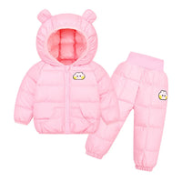 Kids Glossy Waterproof Hooded Zipper Snowsuit Set Allmartdeal