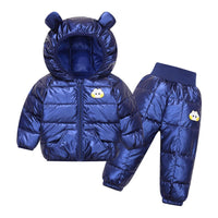 Kids Glossy Waterproof Hooded Zipper Snowsuit Set Allmartdeal