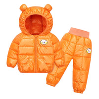 Kids Glossy Waterproof Hooded Zipper Snowsuit Set Allmartdeal