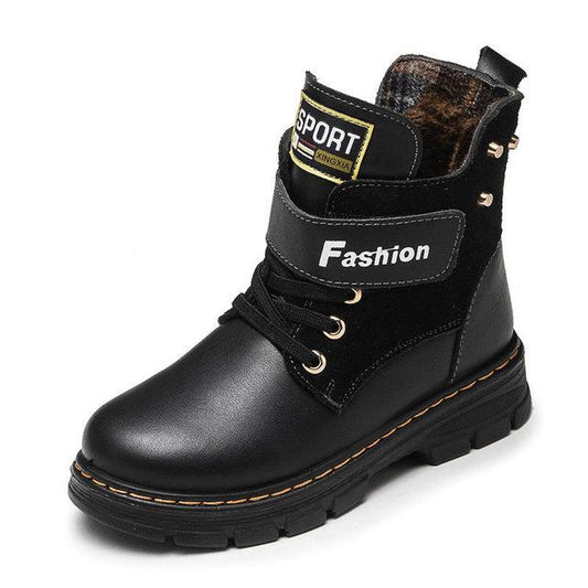 Kids Mid-Calf Leather Plush Warm Waterproof Boots Allmartdeal