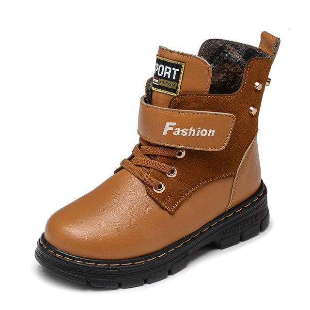 Kids Mid-Calf Leather Plush Warm Waterproof Boots Allmartdeal