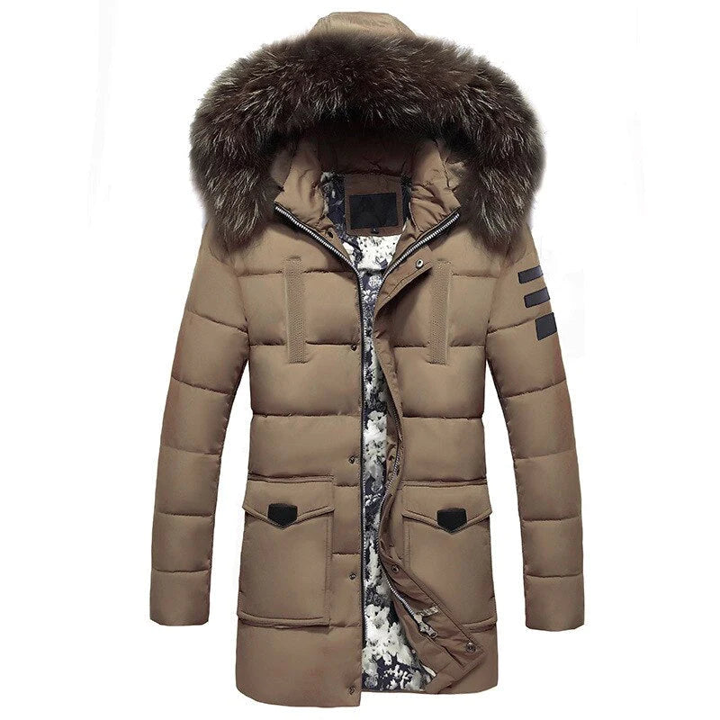 Men Fur Collar Puffy Hooded Long Jacket Allmartdeal