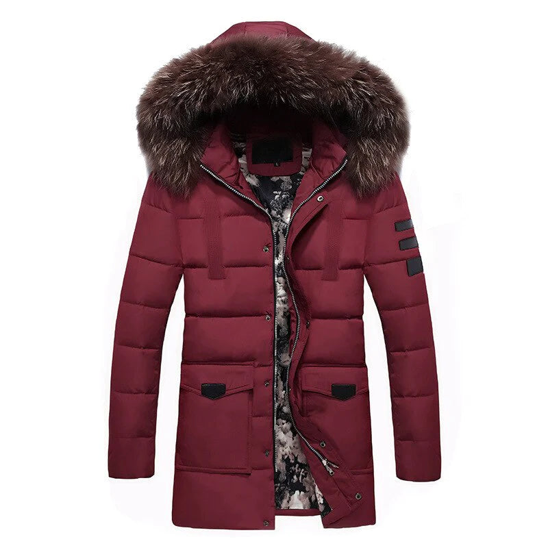 Men Fur Collar Puffy Hooded Long Jacket Allmartdeal