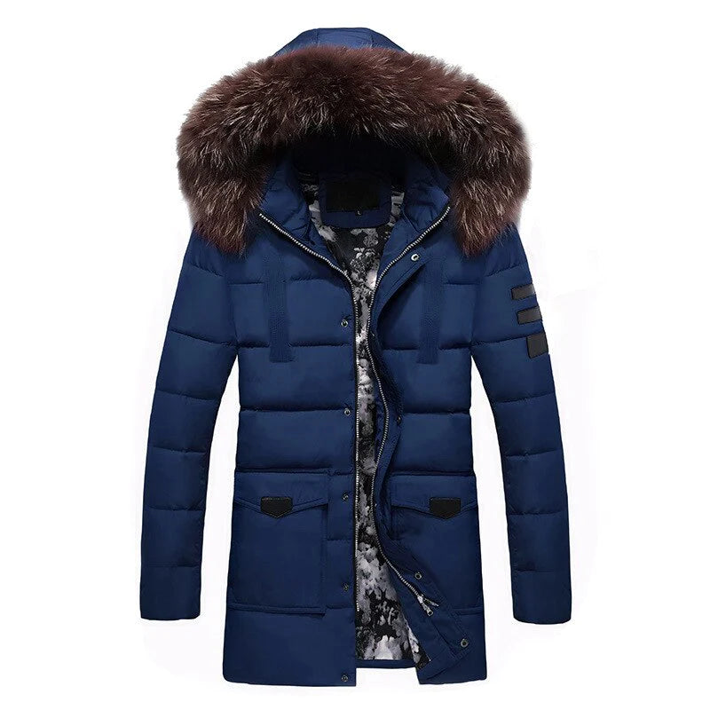 Men Fur Collar Puffy Hooded Long Jacket Allmartdeal