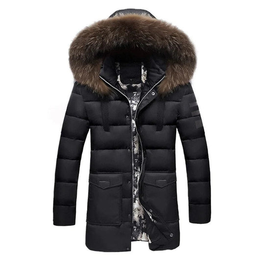 Men Fur Collar Puffy Hooded Long Jacket Allmartdeal