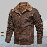 Men Retro Suede Fur Leather Bomber Jacket Allmartdeal