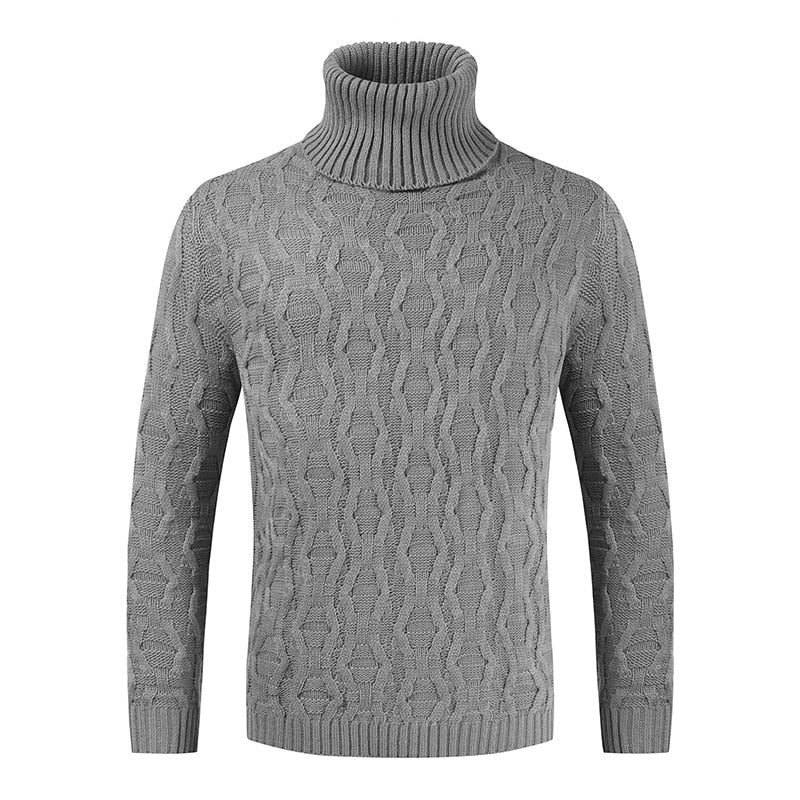 Men Turtleneck Knitted Solid Color Pullover Sweater Allmartdeal