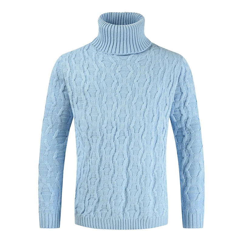 Men Turtleneck Knitted Solid Color Pullover Sweater Allmartdeal