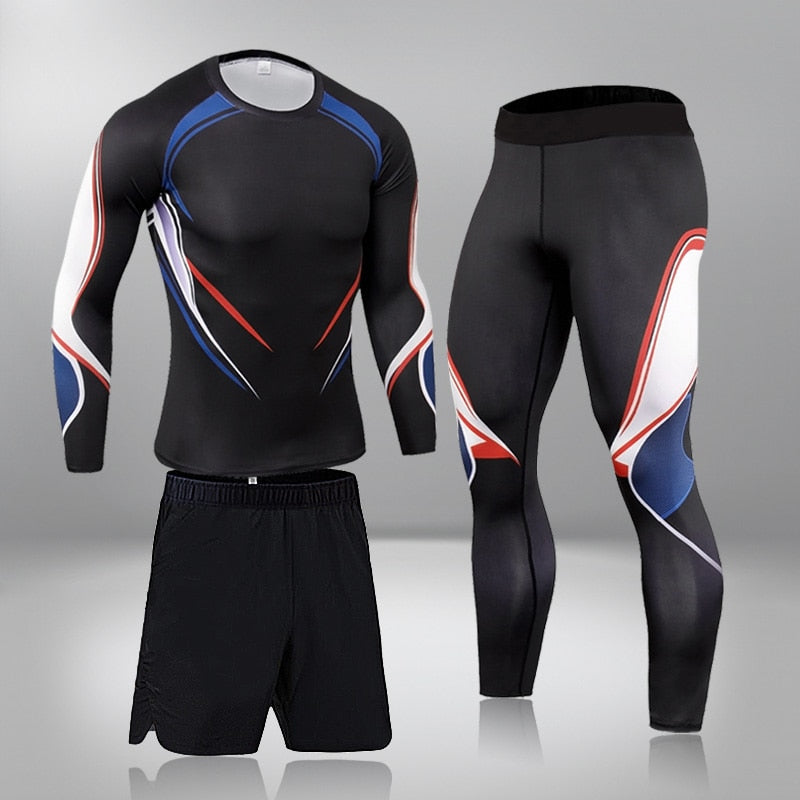 Men's 3Pcs Compression Thermal Fitness Tracksuit Set Allmartdeal