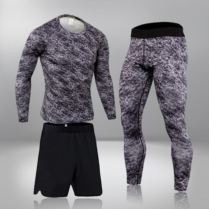 Men's 3Pcs Compression Thermal Fitness Tracksuit Set Allmartdeal