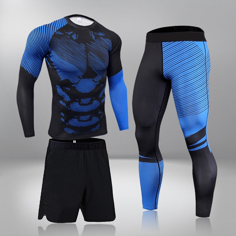 Men's 3Pcs Compression Thermal Fitness Tracksuit Set Allmartdeal