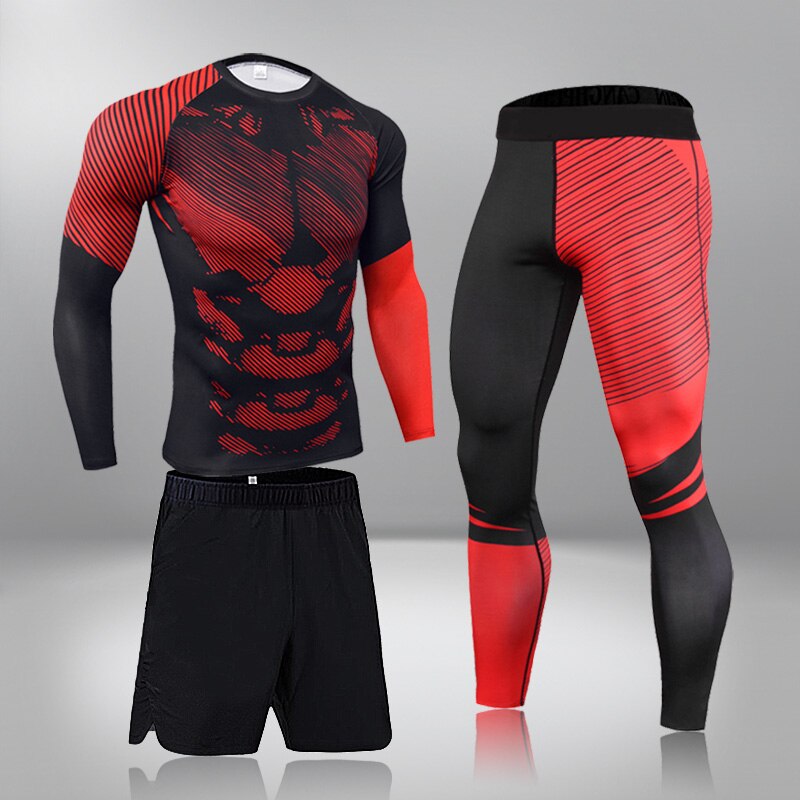 Men's 3Pcs Compression Thermal Fitness Tracksuit Set Allmartdeal