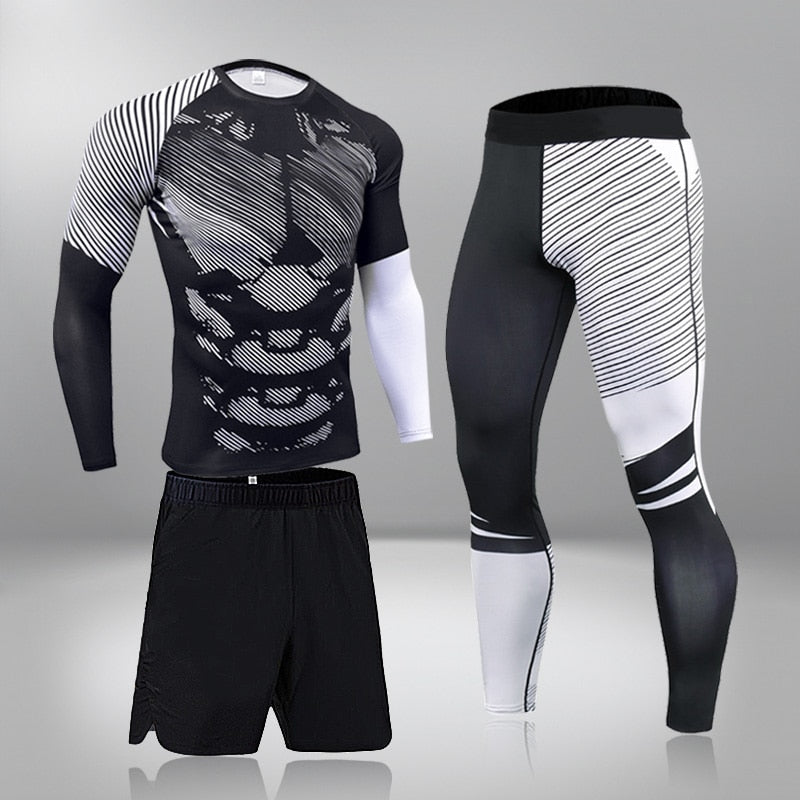 Men's 3Pcs Compression Thermal Fitness Tracksuit Set Allmartdeal