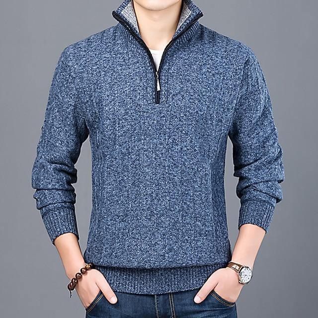 Men's Casual Pullover Slim Stand Collar Knitted Sweater Allmartdeal