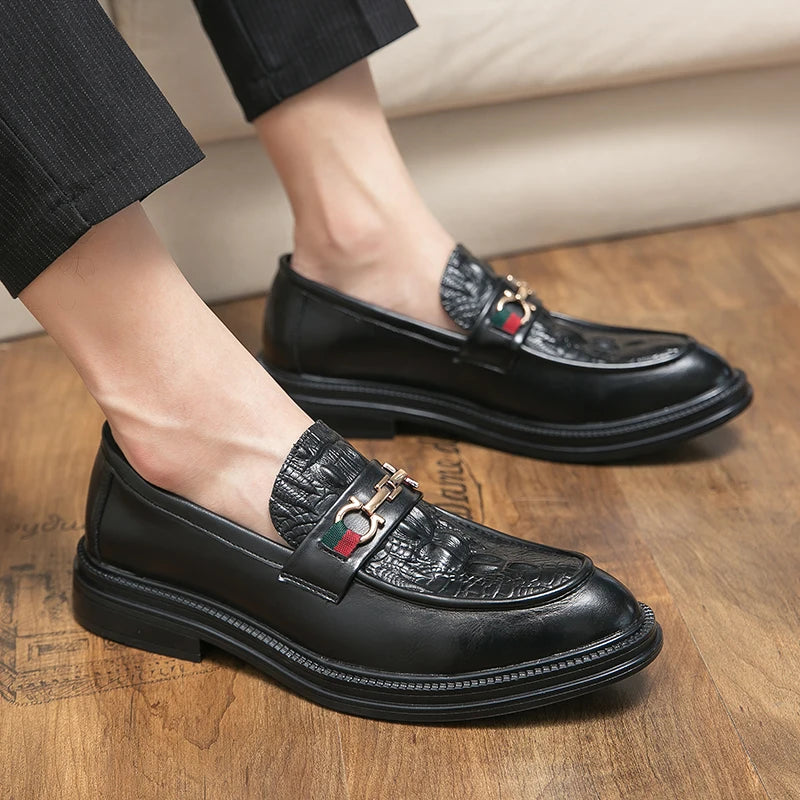 Men's Embossed Leather Comfortable Business Dress Loafers Allmartdeal