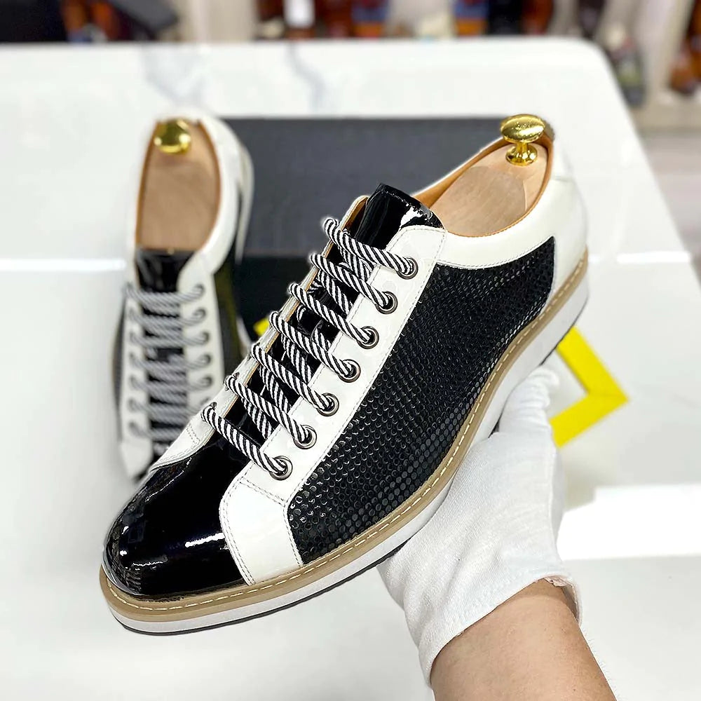 Men's Flat Patent Leather Lace Up Casual Shoes Allmartdeal