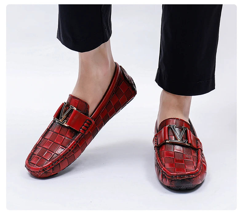 Men's Genuine Cowhide Leather Crocodile Pattern Moccasin Loafers Allmartdeal