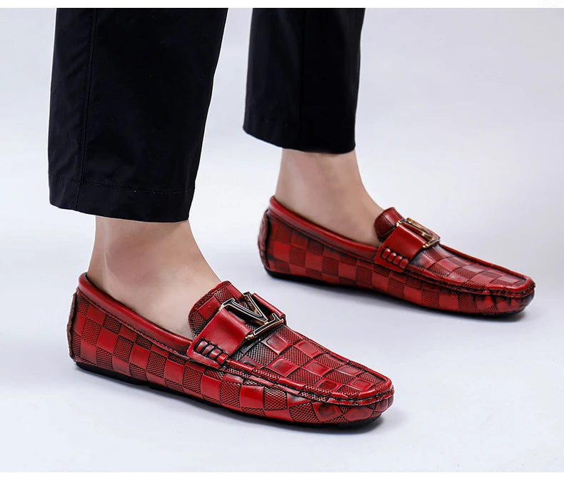 Men's Genuine Cowhide Leather Crocodile Pattern Moccasin Loafers Allmartdeal