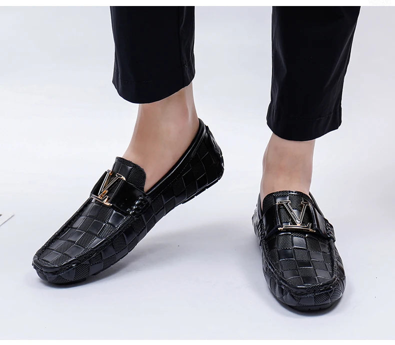 Men's Genuine Cowhide Leather Crocodile Pattern Moccasin Loafers Allmartdeal