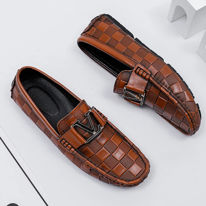 Men's Genuine Cowhide Leather Crocodile Pattern Moccasin Loafers Allmartdeal