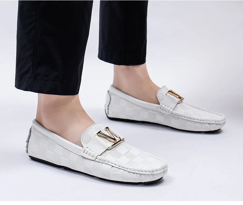 Men's Genuine Cowhide Leather Crocodile Pattern Moccasin Loafers Allmartdeal