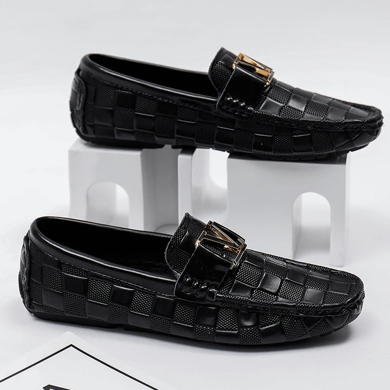 Men's Genuine Cowhide Leather Crocodile Pattern Moccasin Loafers Allmartdeal