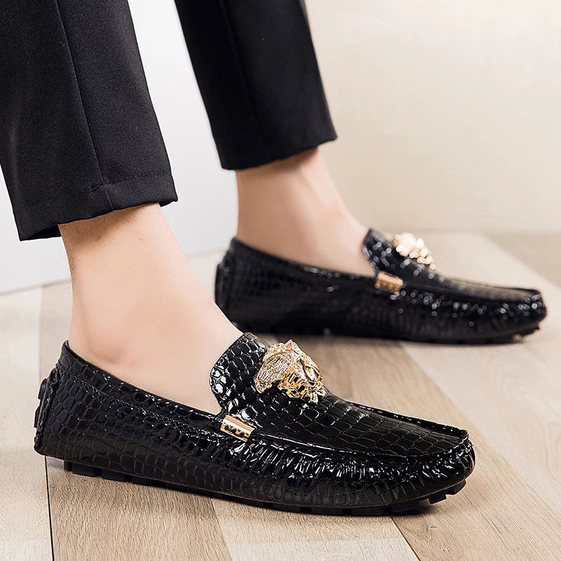 Men's High Quality Leather Snake Pea Moccasin Loafers Allmartdeal