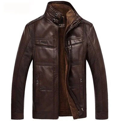 Men's High Quality PU Leather Faux Fur Fleece Jacket Allmartdeal