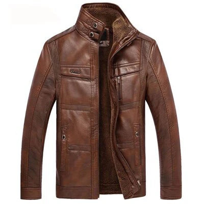 Men's High Quality PU Leather Faux Fur Fleece Jacket Allmartdeal