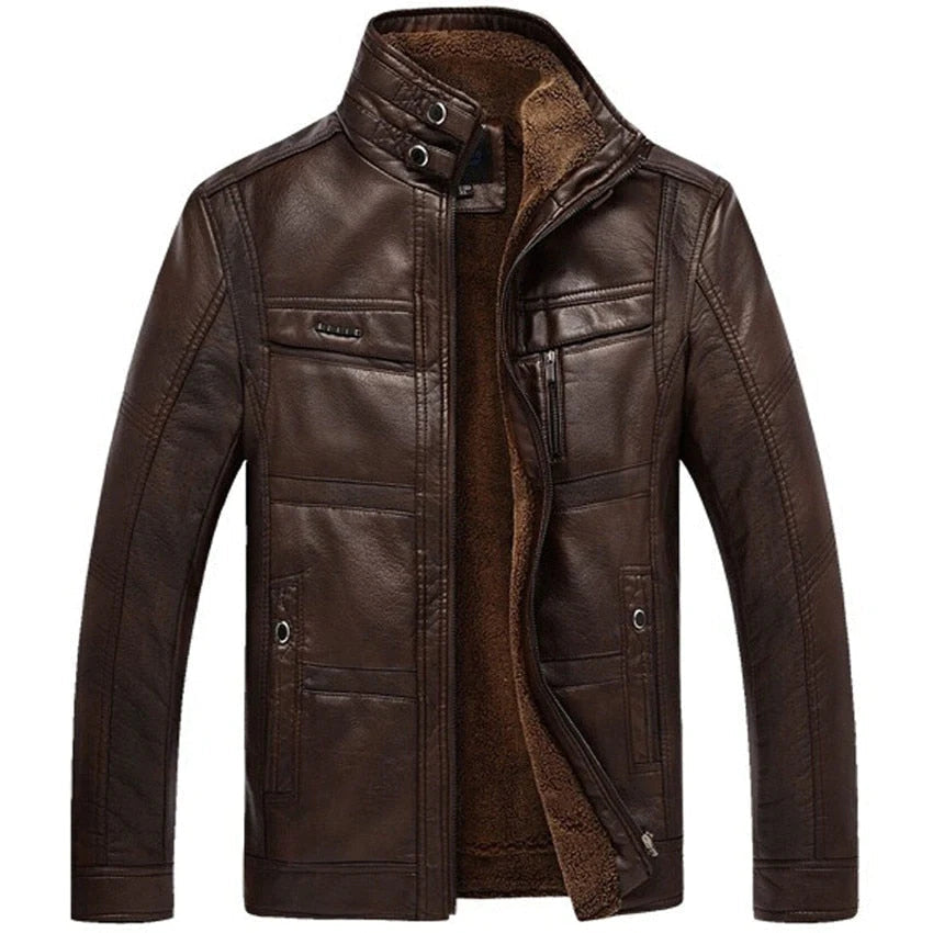 Men's High Quality PU Leather Faux Fur Fleece Jacket Allmartdeal