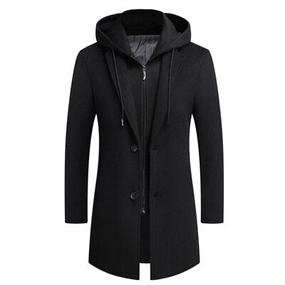 Men's Hooded Wool Scarf Collar Cotton Trench Coat Allmartdeal