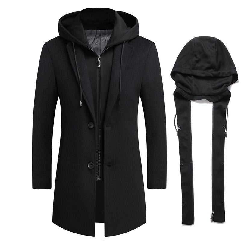 Men's Hooded Wool Scarf Collar Cotton Trench Coat Allmartdeal