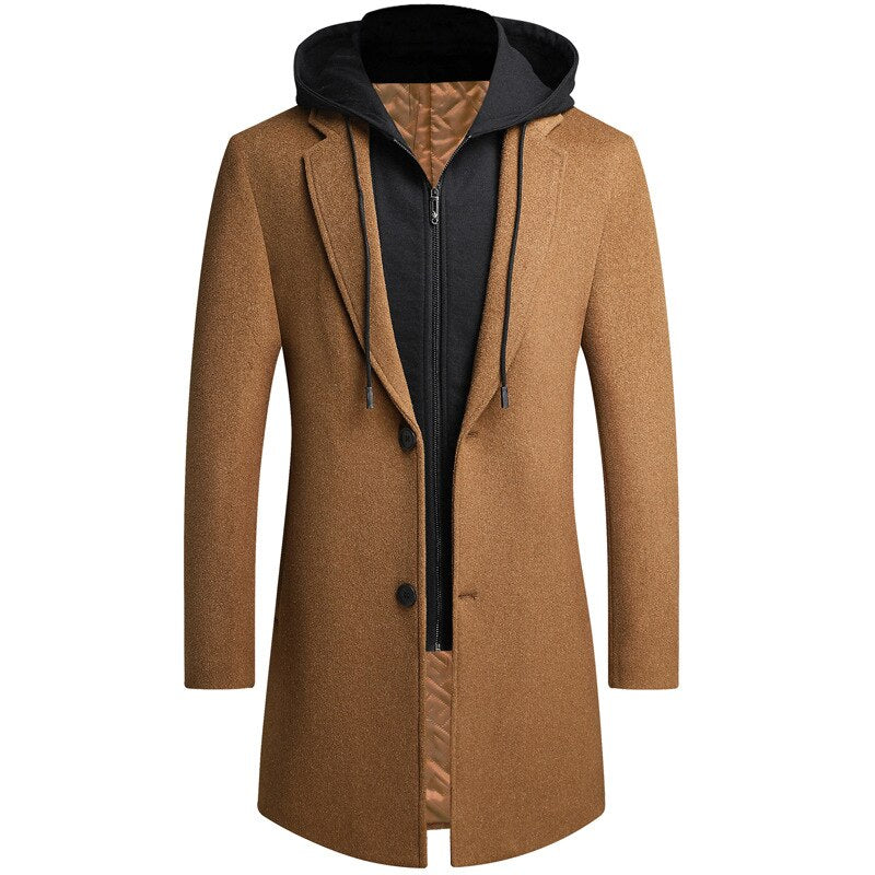 Men's Hooded Wool Scarf Collar Cotton Trench Coat Allmartdeal