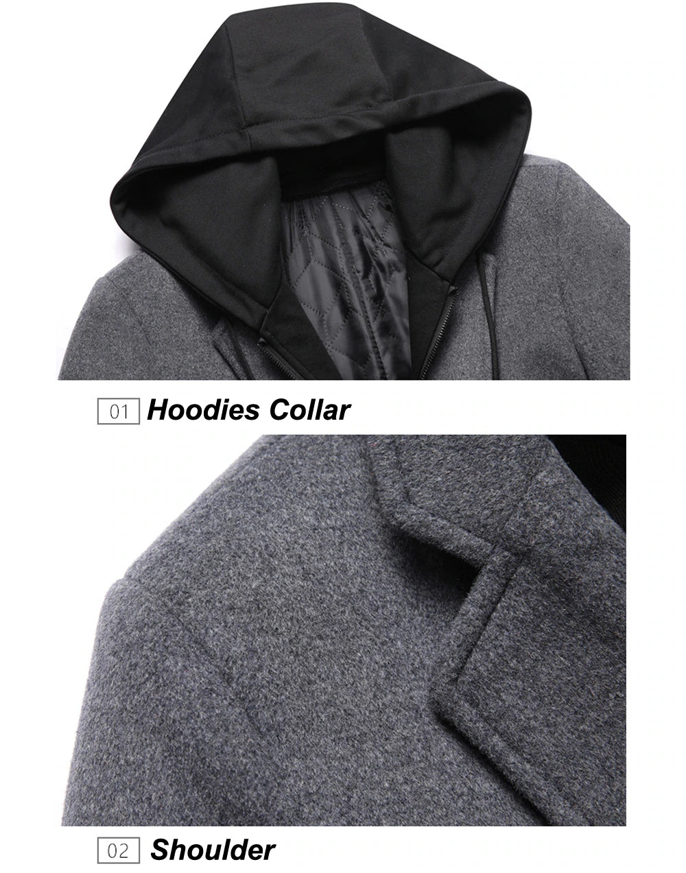 Men's Hooded Wool Scarf Collar Cotton Trench Coat Allmartdeal