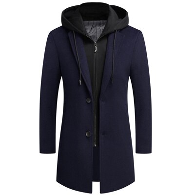 Men's Hooded Wool Scarf Collar Cotton Trench Coat Allmartdeal