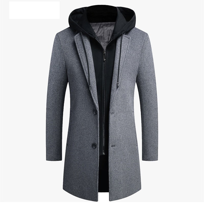 Men's Hooded Wool Scarf Collar Cotton Trench Coat Allmartdeal