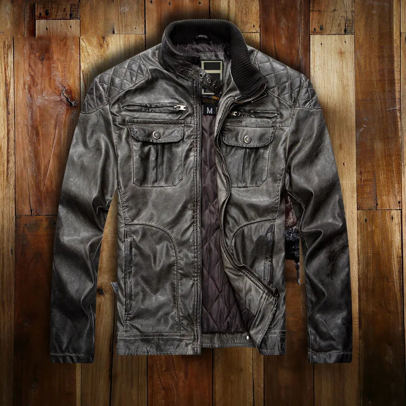 Men's Leather Casual Biker Retro Jacket Allmartdeal