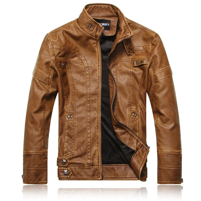 Men's Leather Fur Lining Slim Biker Jacket Allmartdeal