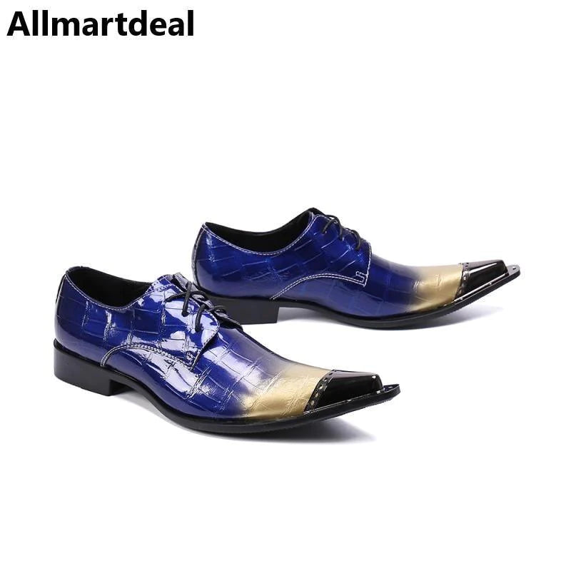 Men's Leather Metal Pointed Toe Derby Shoes Allmartdeal