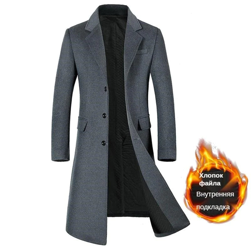 Men's Long Below Knee Windbreaker Wool Coat Allmartdeal