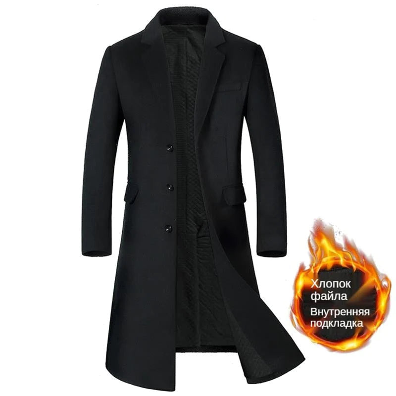 Men's Long Below Knee Windbreaker Wool Coat Allmartdeal