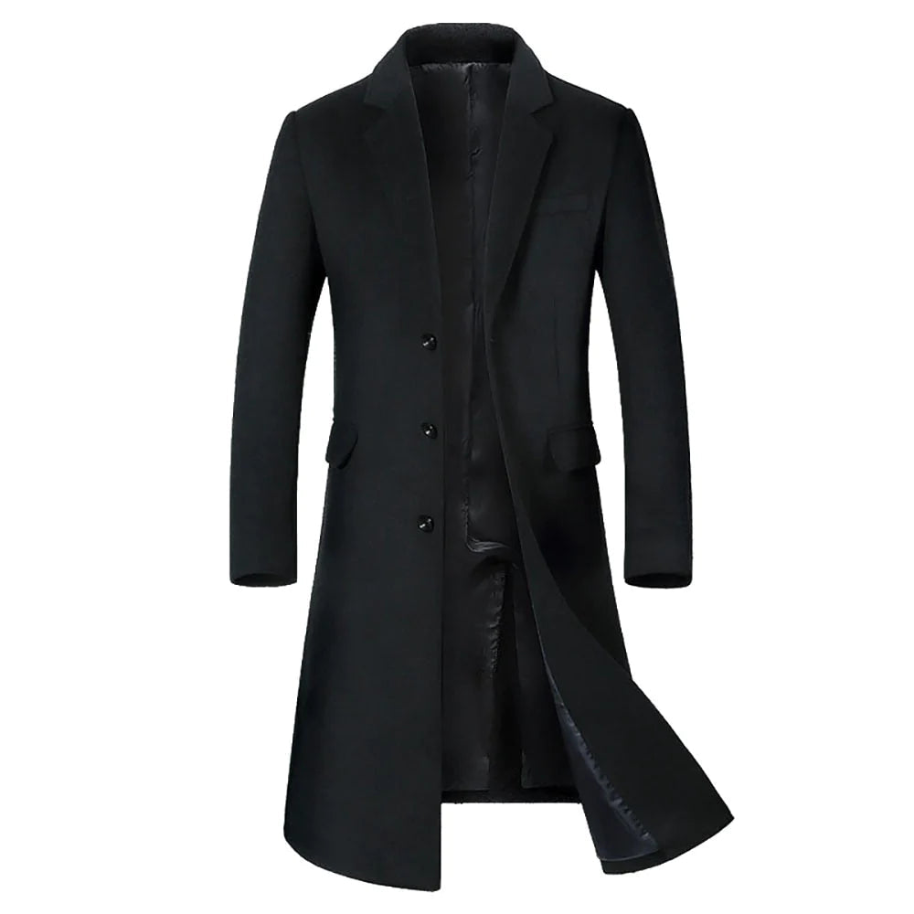 Men's Long Below Knee Windbreaker Wool Coat Allmartdeal