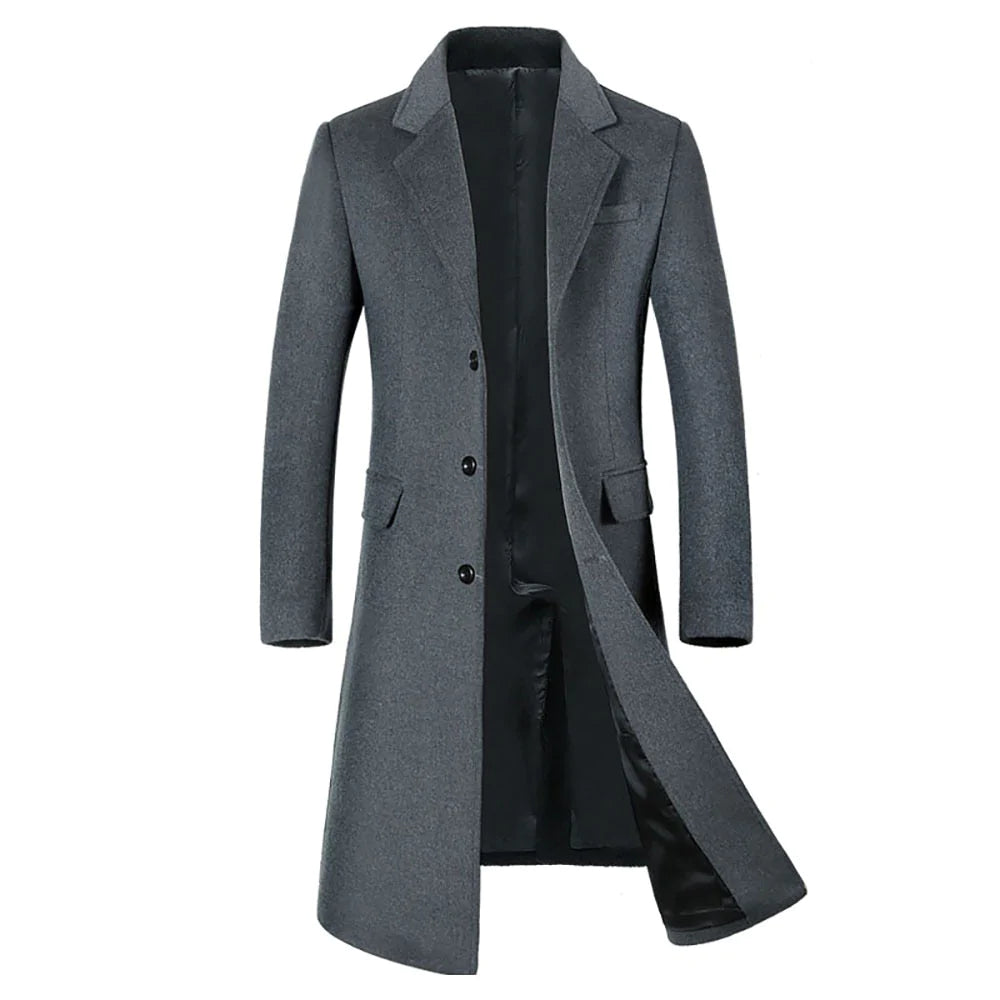 Men's Long Below Knee Windbreaker Wool Coat Allmartdeal