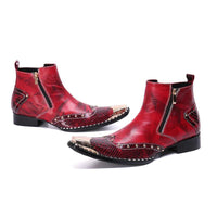 Men's Luxury Metal Pointed Toe Genuine Leather Boots Allmartdeal